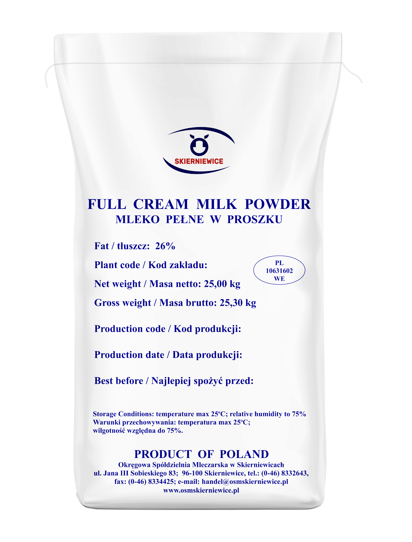 Whole Milk Powder 25 kg OSM Skierniewice